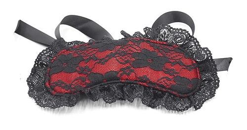 Le bandeau en satin rouge et dentelle noire, assorti aux liens