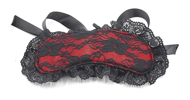 Le bandeau en satin rouge et dentelle noire, assorti aux liens